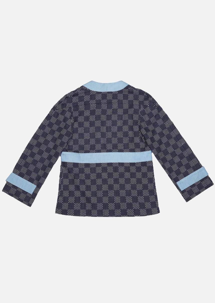 Children navy check denim jacket Owa Yurika Japanese Luxury Brand