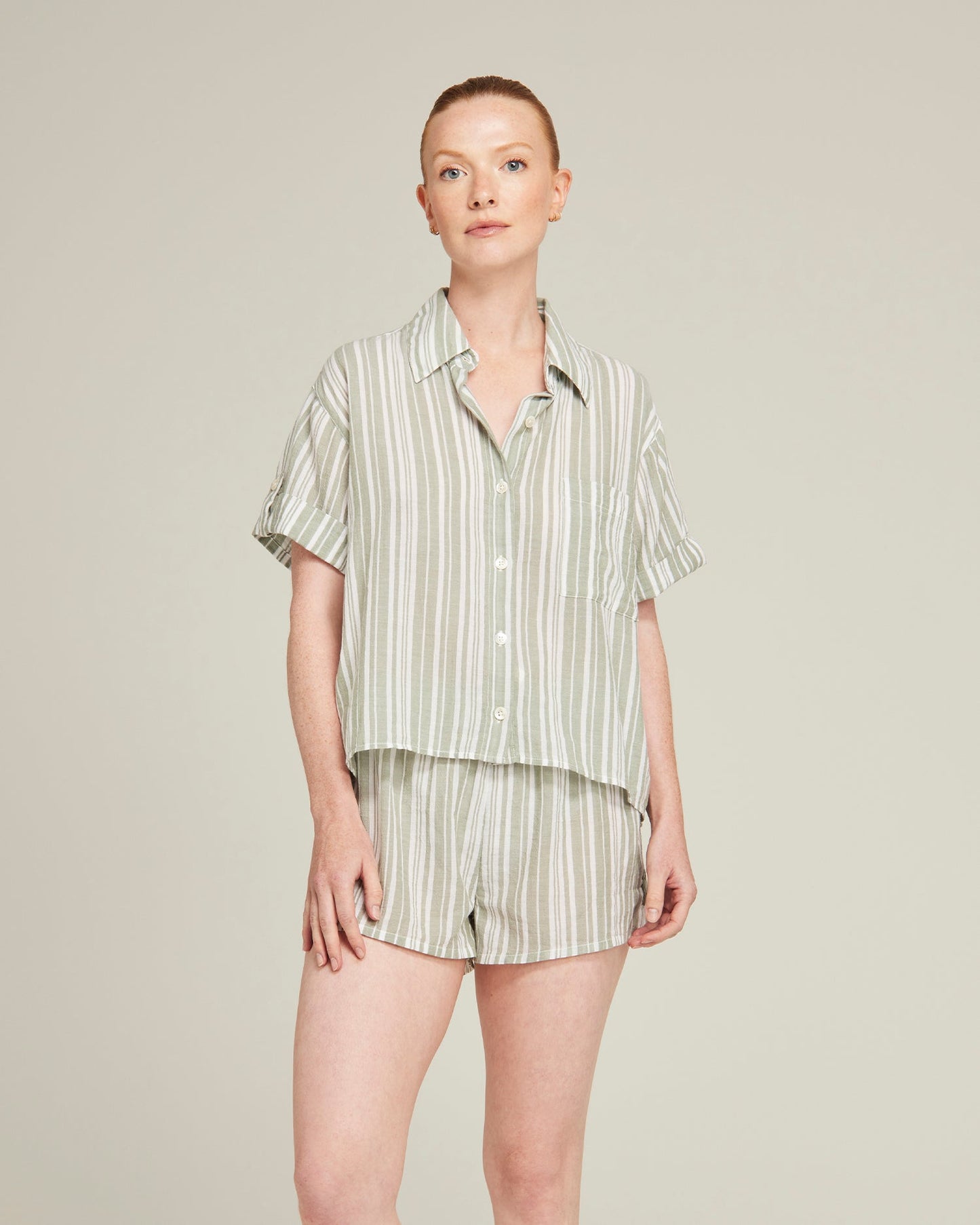 The Short Sleeve Shirt - Sage Stripe