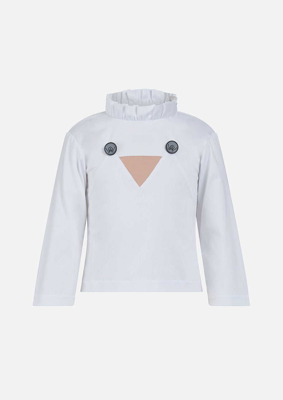 Owa Yurika Kaori Pleated Collar Top White