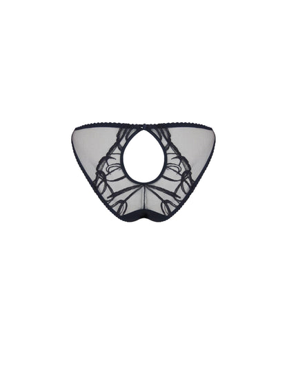 Back of sheer navy blue Fridar Ouvert Brief.