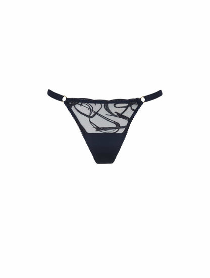 Fleur of England navy blue, embroidered Fridar Strap Thong