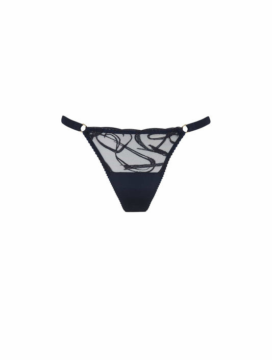 Fleur of England navy blue, embroidered Fridar Strap Thong