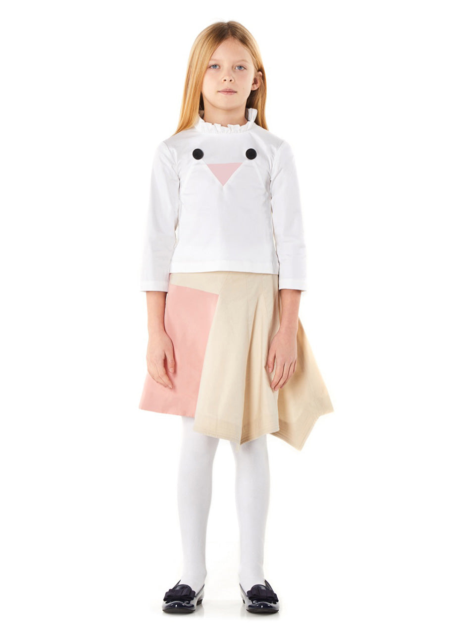 Owa Yurika Heather Pleated Collar Top White