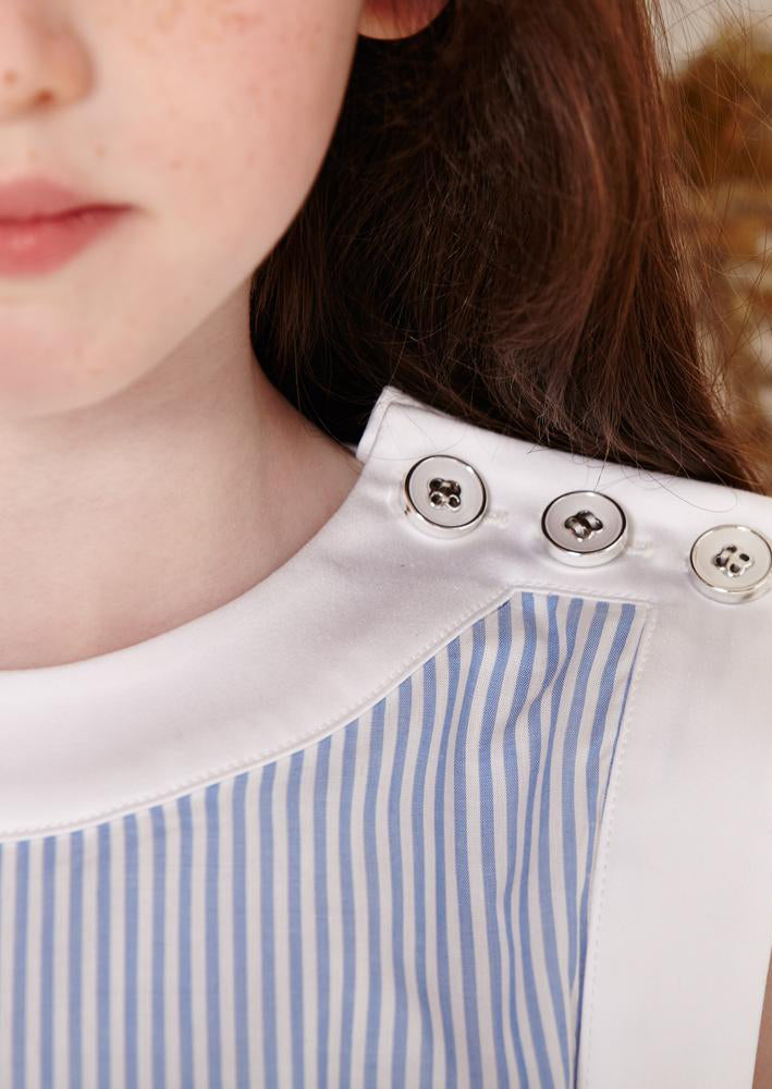Owa Yurika Mako Girls Stripe Blue Top Cotton Linen