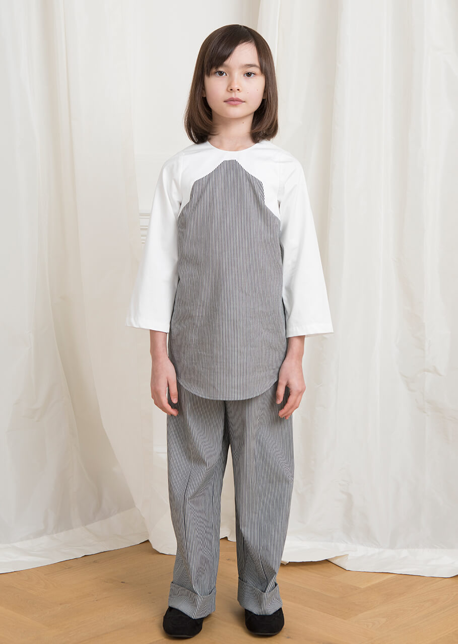 Owa Yurika Isabel girls denim striped navy blouse Made in England