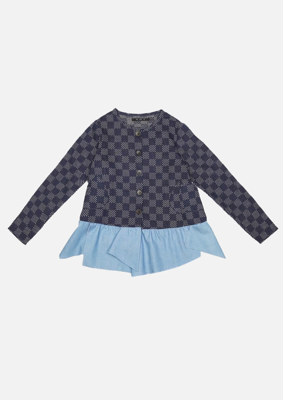 Children frill hem check denim jacket Owa Yurika Japanese Luxury Brand