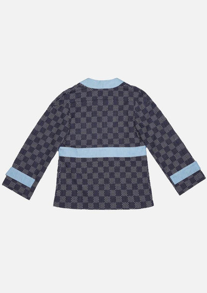 Children navy check denim jacket Owa Yurika Japanese Luxury Brand