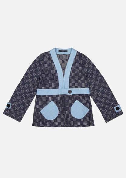 Children navy check denim jacket Owa Yurika Japanese Luxury Brand