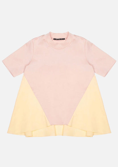 Girls yellow side and back frill pink short sleeve T-shirt Children Tops Owa Yurika Japanese Luxury Brand