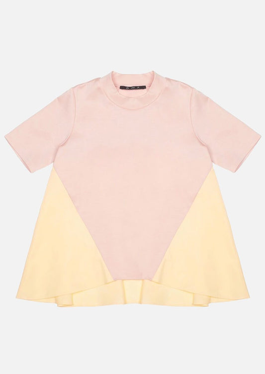 Girls yellow side and back frill pink short sleeve T-shirt Children Tops Owa Yurika Japanese Luxury Brand